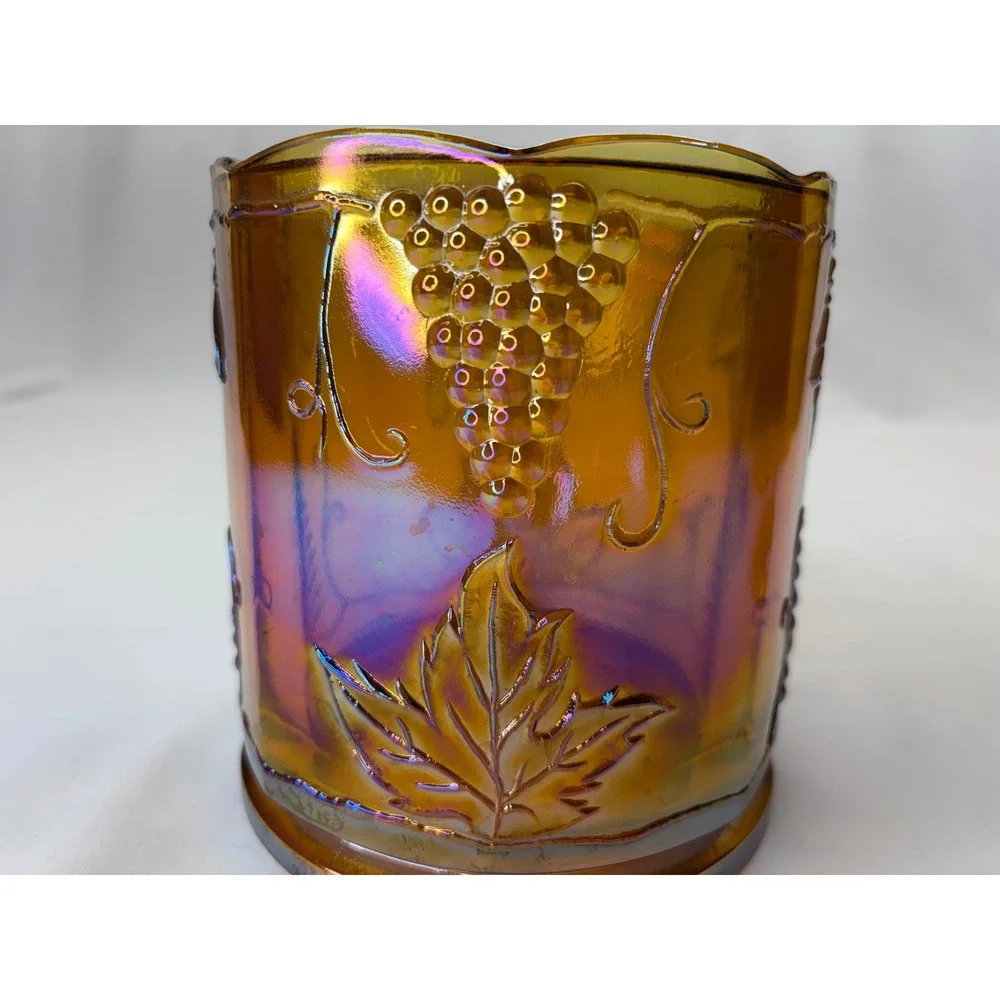 VTG Indiana Glass Harvest Grape Marigold Carnival Glass Lidded Canister 8